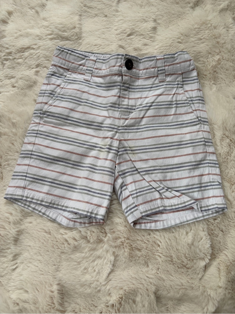 Janie and Jack Striped Cotton Shorts - White, Gray & Tan